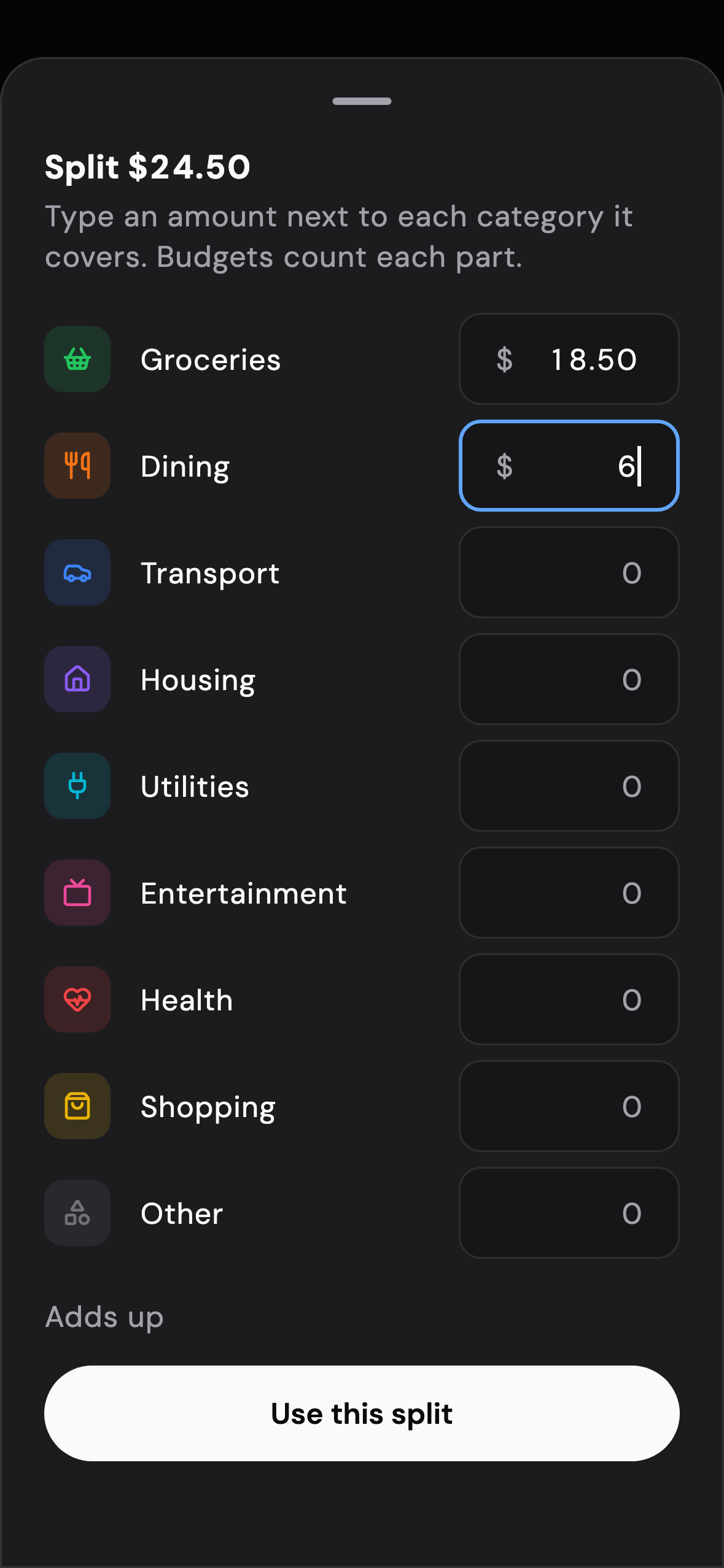 Splitting one receipt across categories